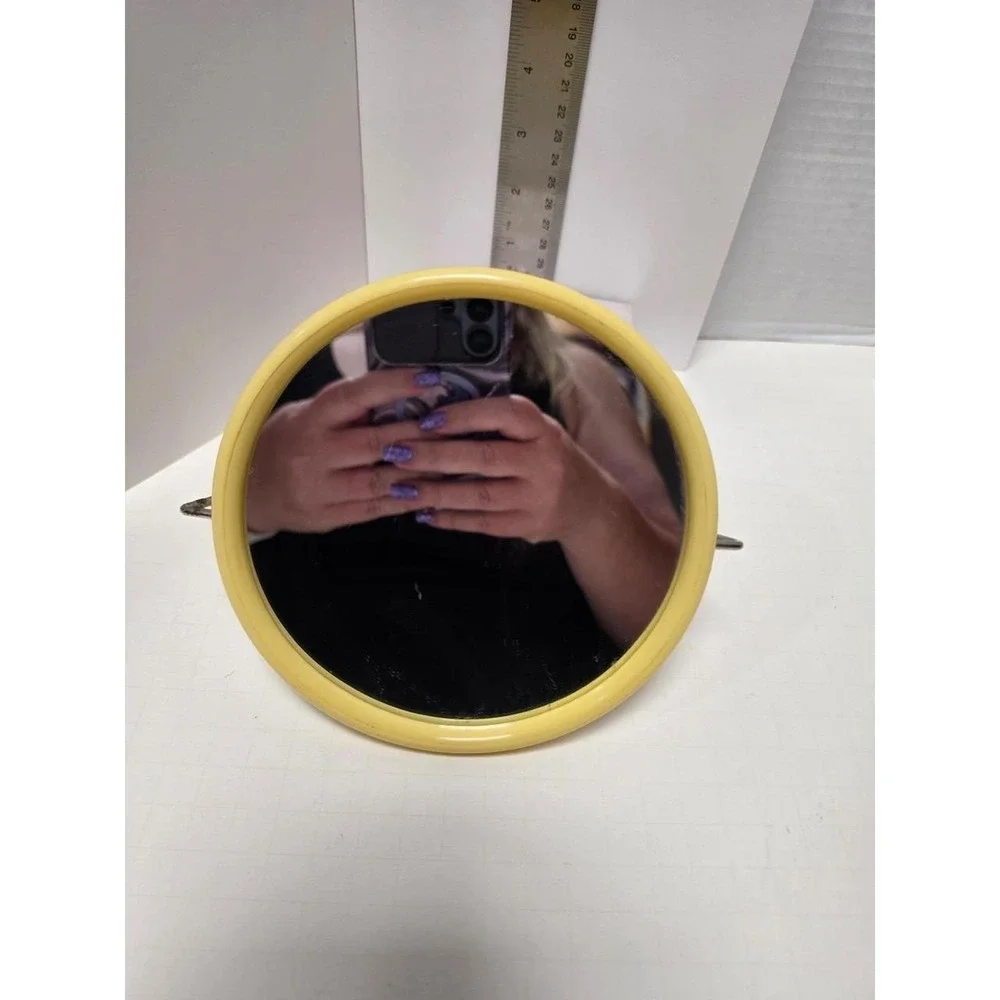 vintage celluloid travel mirror with metal attached stand